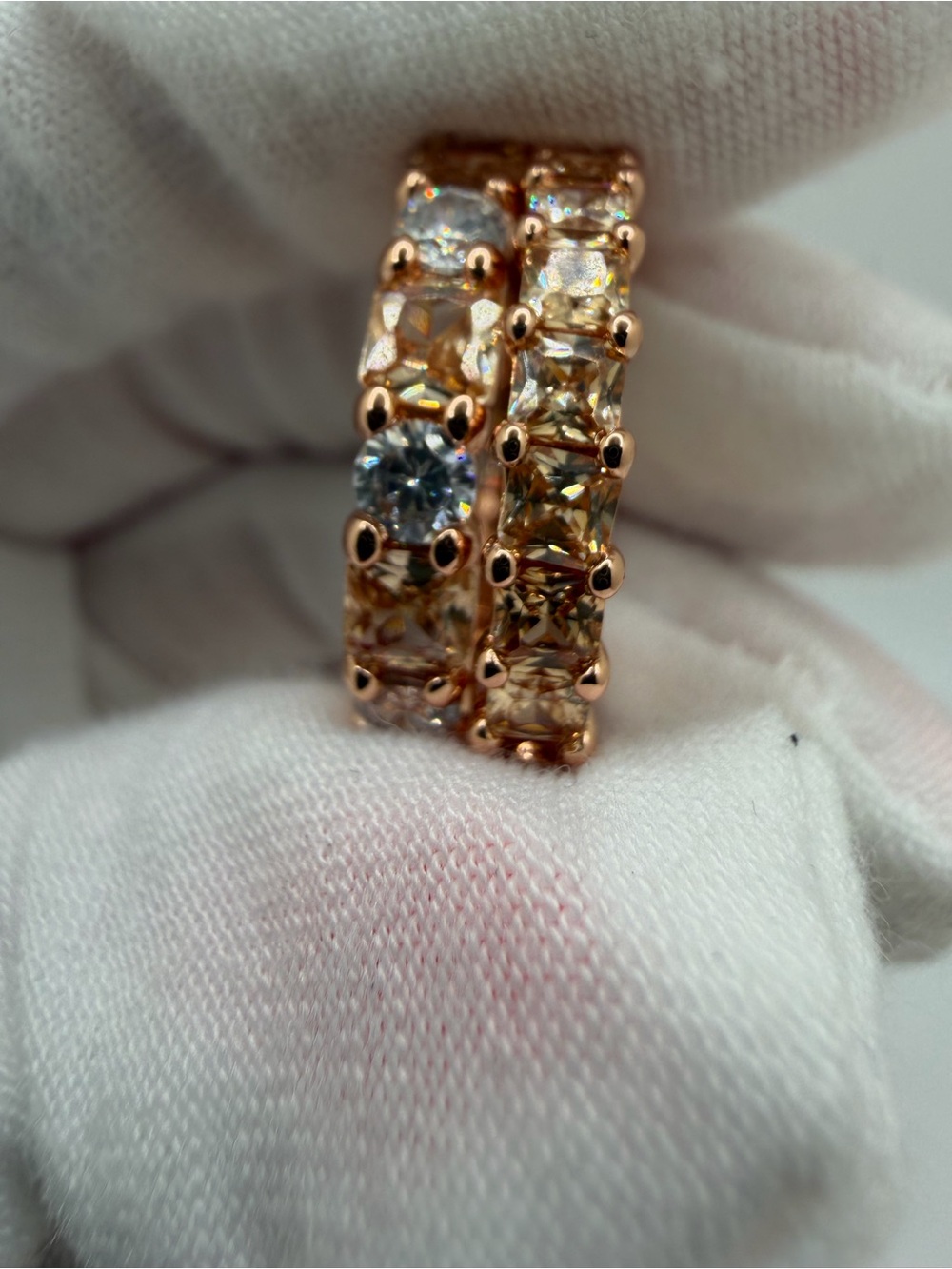 Rose Gold Eternity Stack Ring - Women's Band- Lab Created Amber Topaz Size 8 - Picture 3 of 5
